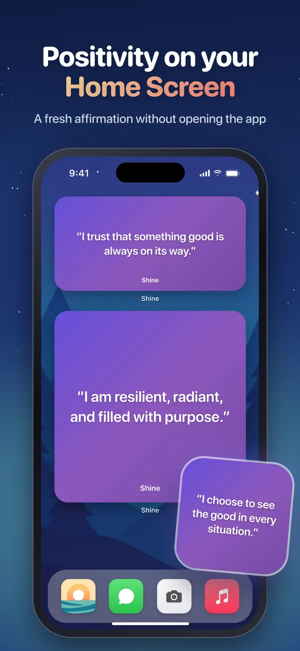 Shine affirmation widgets on the iPhone Home Screen